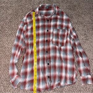 womans Red and Gray Plaid Shirt